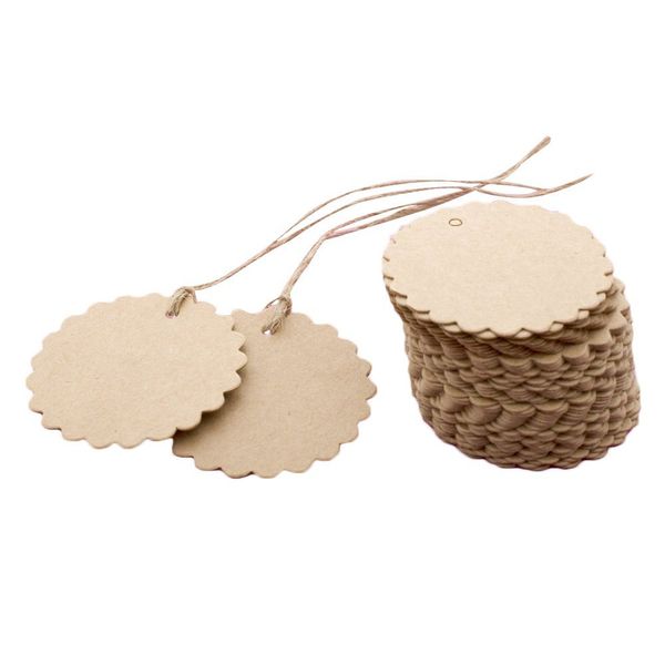 

100pcs round laciness brown kraft tags wedding favour tags with rope