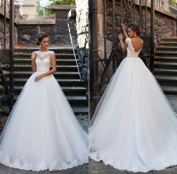 

элегантные свадебные платья с открытой спиной sheer декольте короткие рукава кружева аппликации vestios de novia платья люкс с жемчугом sash, White