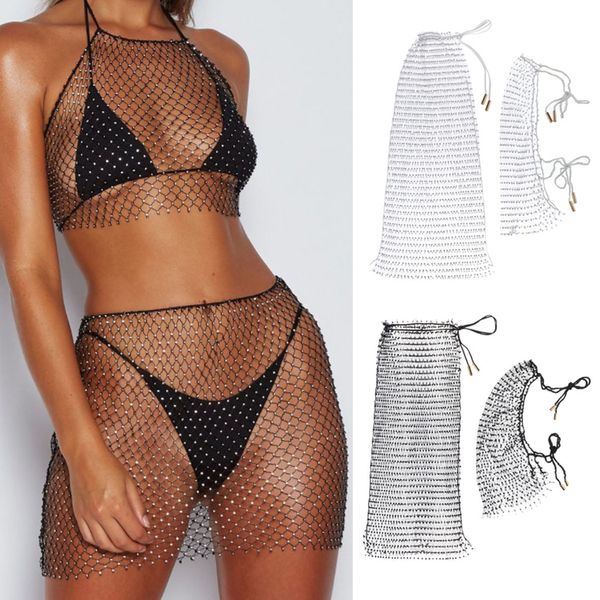 

2 sets womens fishnet bikini cover up swimwear summer beach bathing swimsuit, White;black