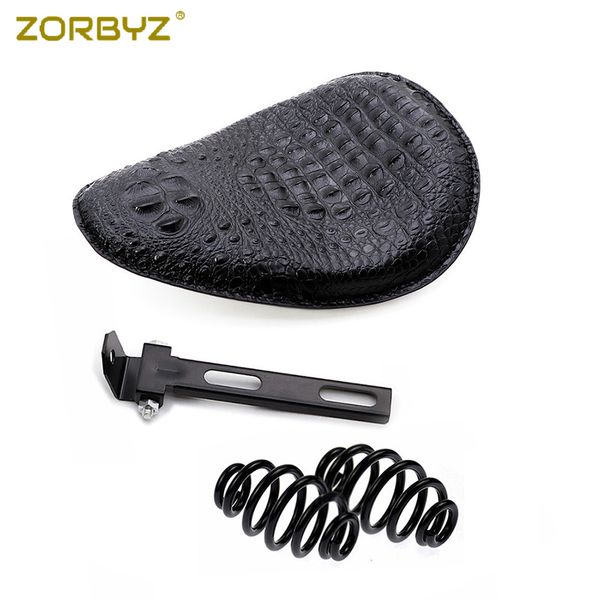 

zorbyz motorcycle black crocodile pu leather solo drive seat spring & bracket for chopper bobber custom