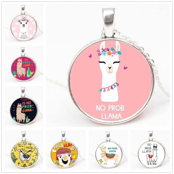 

no prob llama fashion pendants glass cabochon friends gifts round stainless steel charms anime jewelry kids gifts pn027, Silver