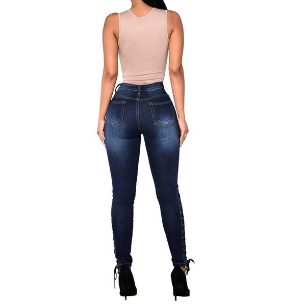 

2019 new arrival wholesale woman denim pencil pants brand stretch jeans high waist pants women high waist jeans ad, Blue