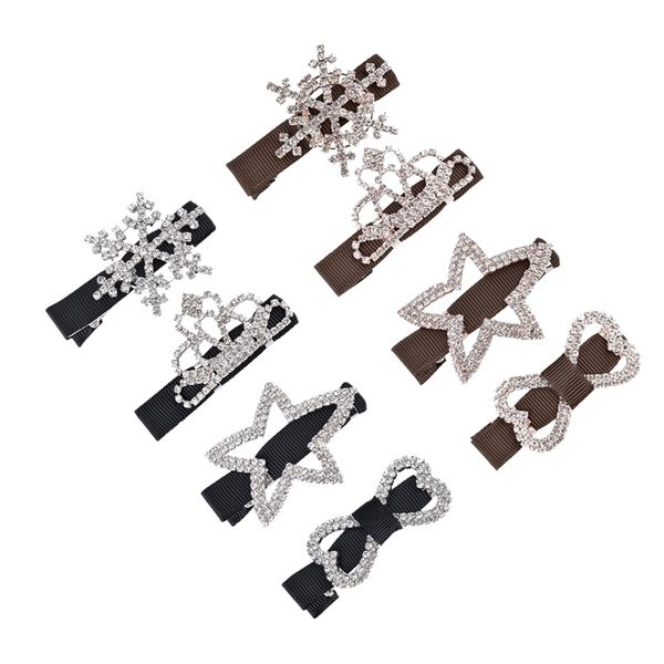 

barrettes for women, 8pcs rhinestone hair accessories heart fish shaped crown star bowtie snowflake hair clip for women(black, Golden;white