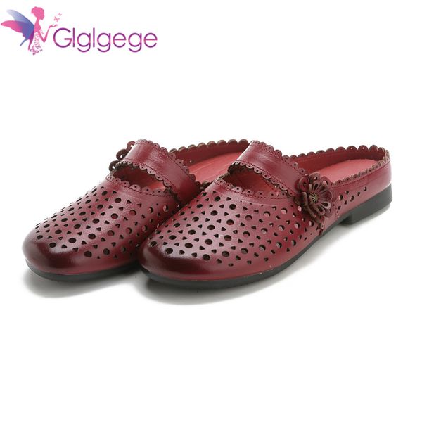 

slippers glglgege 2021 women's shoes hand-made genuine leather plain toe slip on ladies flat casual female shoe, Black
