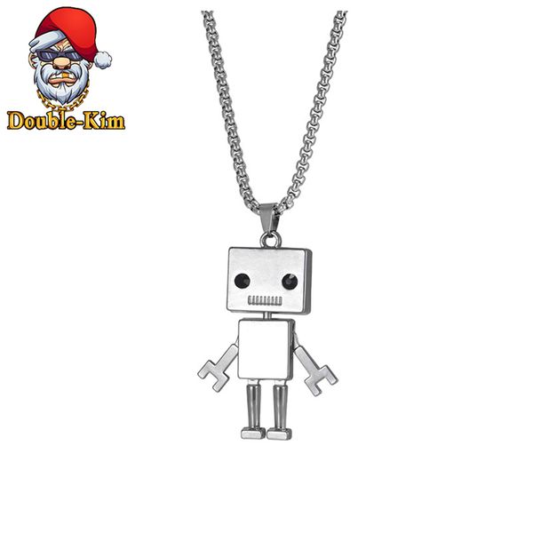 

the robot pendant necklace men hiphop street culture titanium stainless steel fashion trendy chain necklace man jewelry gift, Silver