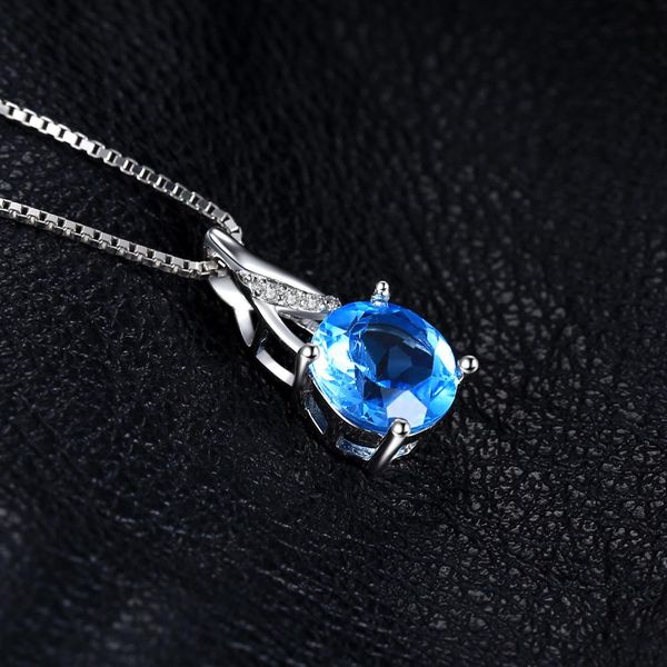 Fashion-JewelryPalace Classic 2.5CT Круглый натуральный синий топаз подвески ожерелья стерлингового серебра 925 45см цепь подлинной драгоценного камня ювелирные изделия
