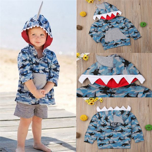 

PUDCOCO Newest Kids Baby Boys Girls Shark Hoodie Hooded Coat Kids Casual Sweatshirt Jumper Cotton Clothes 1-5T