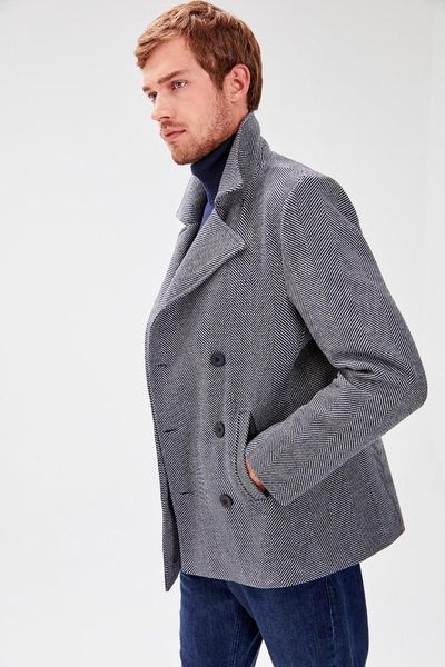 

trendyol navy blue new men 's diagonal pattern coat tmnaw20kb0006, Black;brown