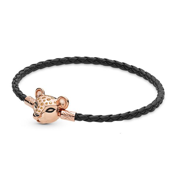 

authentic 925 sterling silver sparkling lion princess woven leather charms bangle fit european original bracelets women jewelry, Golden;silver