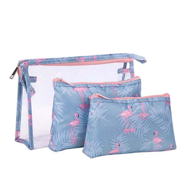 

3 pcs women travel cosmetic bag animal flamingo make up bags transparent makeup case organizer storage pouch toiletry bags