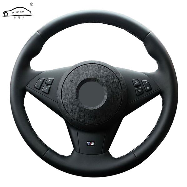 

genuine leather car steering wheel cover for e60 e63 e64 m5 2005 2007 2008 m6 2007/dedicated steering-wheel handlebar braid