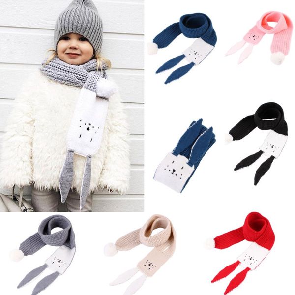 

new cartoon kids scarf winter warm knitted rabbit ear long scarves boys girls children solid soft fashion shawls wraps xmas festive an2839