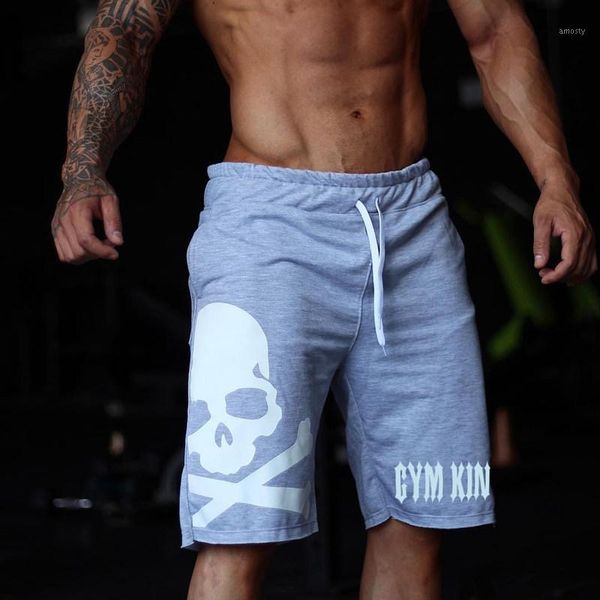 

men cotton beach shorts bottoms gyms fitness bodybuilding man casual fashion skull print jogger workout short pants sweatpants1, White;black