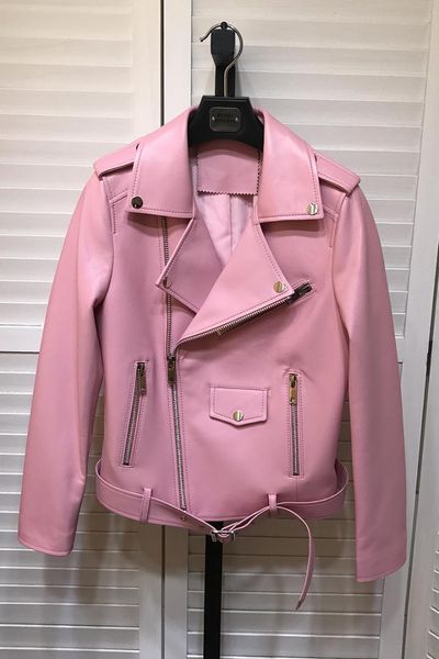 

new women's sheepskin short body-repairing locomotive leather jacket coat, Black