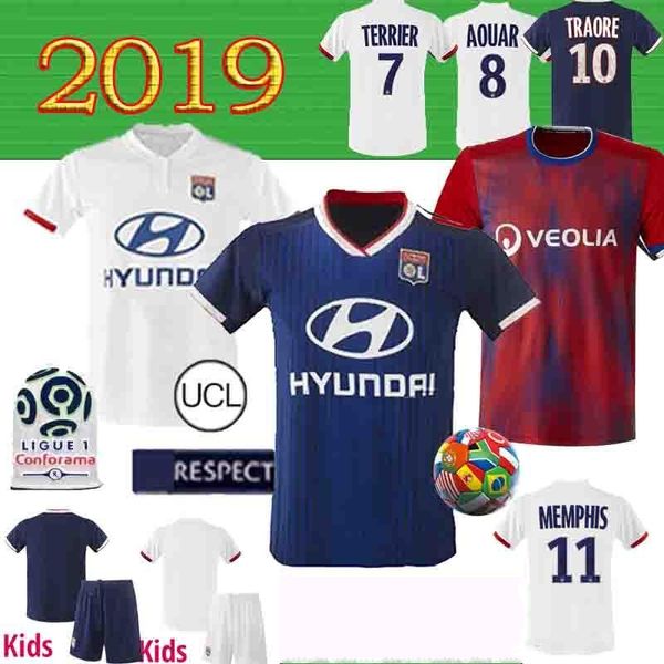 

kids kit maillot de foot dembele aouar soccer jerseys 2019 2020 boys suit football shirts traore memphis 19 20 child set camiseta de fútbol, Black;yellow