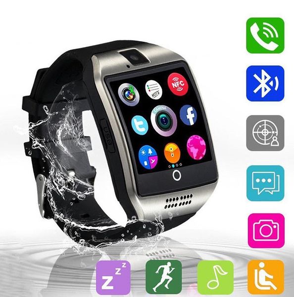 

q18 smart watch bluetooth wristband smart watches tf sim card nfc with camera chat software compatible android cellphones with retail box
