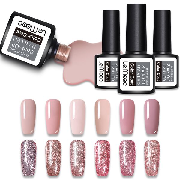 LEMOOC 8ml Smalto per unghie gel oro rosa Colore nudo Glitter paillettes Gel per unghie Soak Off UV Nail Art Laquer