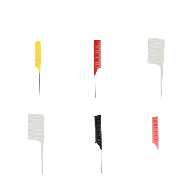 

6x highlight combs, professional rat tail combs, heat resistant teasing combs with pintail for salon and home use, Silver