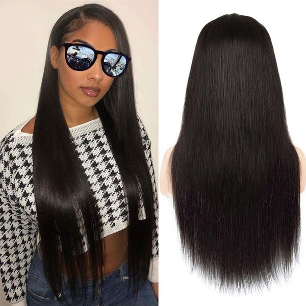 

24inch парик remy фронта шнурка парики человеческих волос 250 плотность парик шнурка естественный цвет прямой парик фронта шнурка бразильски, Black