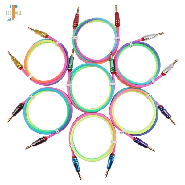 

100pcs/lot audio cable 3.5 jack male to male rainbow round bullet cloth audio aux cable for iphone car headphone speaker wire line aux cord