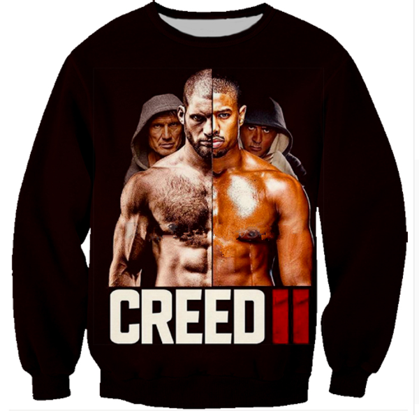 

новые фильмы creed 2 rocky drago jr сталлоне мужская толстовка мужчины женщины 3d печати 3d с длинным рукавом спортивный костюм пуловер верх, Black