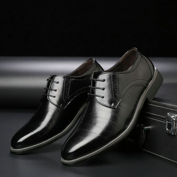 

new arrive mens genuine leather shoes men's dress fashion shoes lace up pointed toe flats 5 colors size d12-31, Black