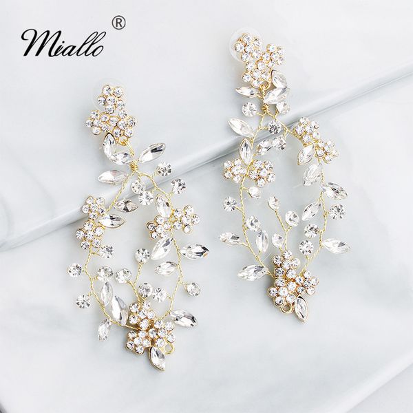 

miallo 2019 luxury austrian crystal wedding earring flowers bridal drop earrings handmade women lady big long eardrop, Silver