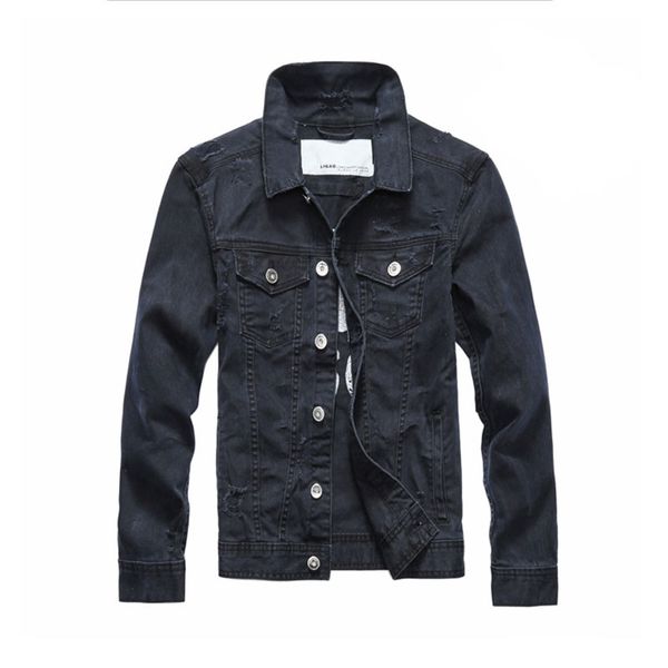 

kiovno men retro ripped jackets coats back embroidery letter embroidery jeans jackets for male size m-3xl black, Black;brown