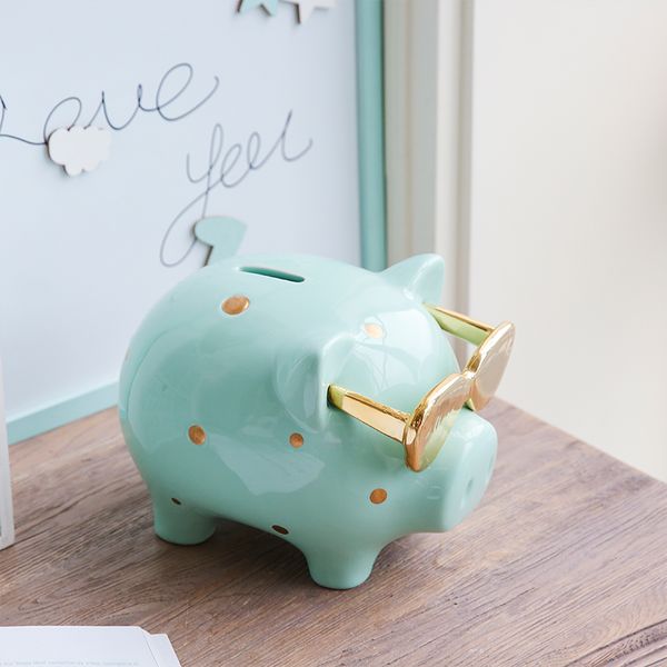 1 Parte Money Box Piggy Bank fresco Pig Estátua caixa de moeda para o dinheiro do presente de aniversário para crianças Creative Home Decor ornamento