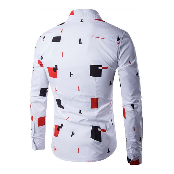 

men's shirt lapel long sleeve printing casual front button slim for business party tc21, White;black