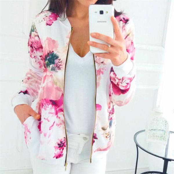

women fashion long sleeve floral printed jacket coat 2018 autumn winter classic outwear casual office work zip up jacket, Black;brown