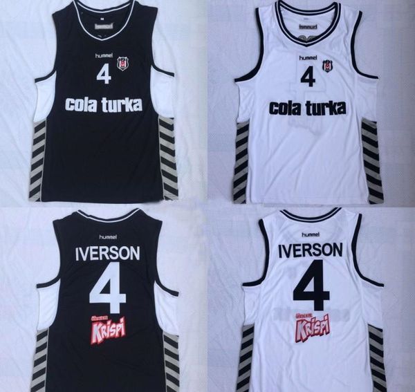 

ncaa men's allen iverson besiktas #4 besiktas cola turka of turkey turkish basketball jersey double stiched name & number & logos whit, Black;red