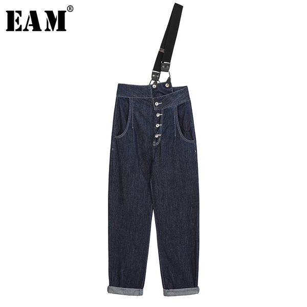 

eam] white denim split harem long wide leg jeans new high waist loose women trousers fashion tide spring autumn 2020 1w820, Blue
