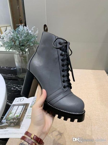 

luxury short boots leather ankle boots women high heel 8cm chunky heel winter women shoes martin boots designers w1, Black