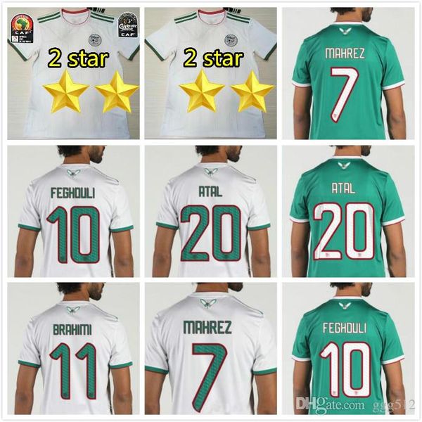 

2019 algeria soccer jersey 19 20 home white #7 mahrez #10 feghouli soccer shirt national team away green football athletics uniforms maillo, Black;yellow