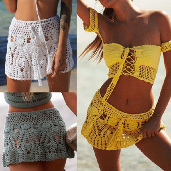 

womens swimwear hand hook beach skirt handmade lady hollow a word bag hip skirt