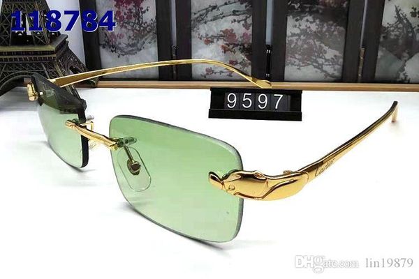 

women brand designer sunglasses rimless frame green lens gold metal legs sun glasses summer style men eyeglasses, White;black