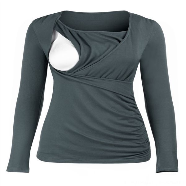 

round collar long sleeve slim t-shirt breast-feeding t-shirt maternity clothes maternity clothes, White