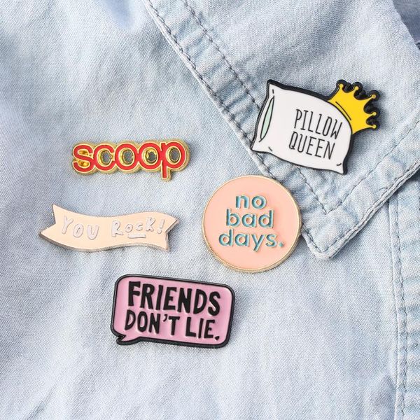 

popular phrases bubble letters lapel pins enamel brooch queen pillow no bad days you ruck language pins badge jewelry unisex, Gray