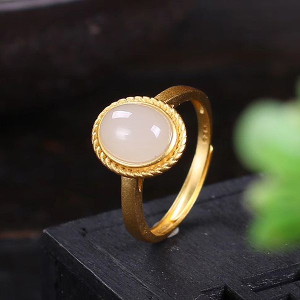 

jadery real 925 sterling silver women rings vintage jade gemstone 18k gold ring engagement vintage ethnic fine jewelry, Golden;silver