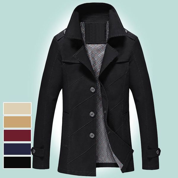 

autumn slim coats men's trench cotton dust coat medium long jackets mens outerwear men leisure jacket big size xxxxxl outer, Tan;black