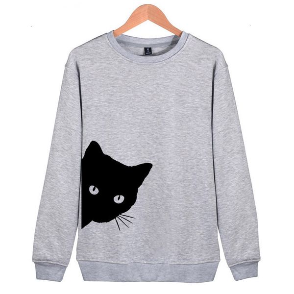 

cat looking out side print women sweatshirts casual regular hoodies for lady girl funny hipster jumper drop ship sw 7, Black