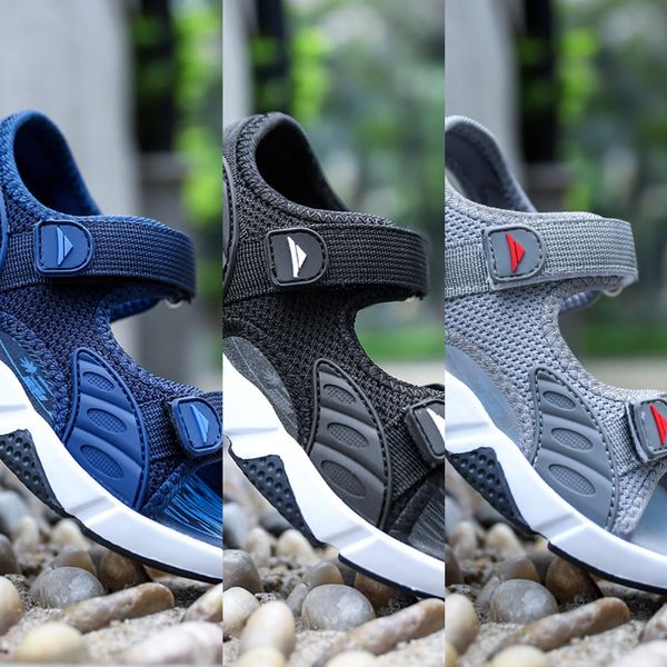 

medium large children' magic and boys' and teenagers' open-toed sandals boys' sandals 2020 magic sticker children, Black;grey