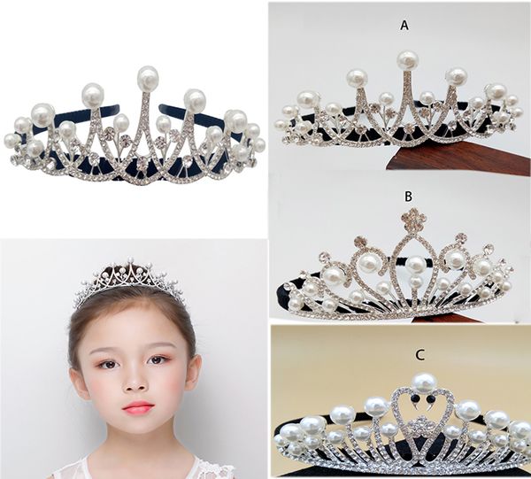 12pcs glitter corone e tiara per ragazze perla cristallo fascia di cerimonia nuziale flower girl pageant ball compleanno festa decorazione dei capelli