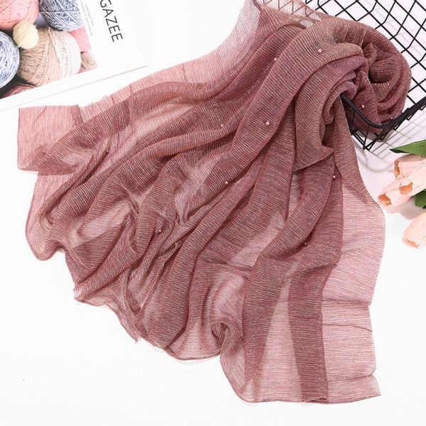 

shiny sparkling elastic yarn pearls muslim hijabs woman shawl wrap hijab scarf wrinkle head scarf, Red