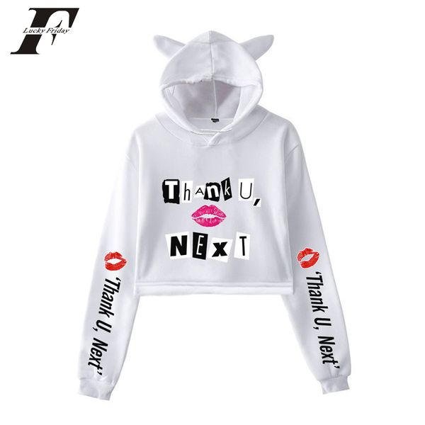 

ariana grande fashion kawaii cute cat crop hoodies sweatshirts 2019 women kawaii kpop harajuku clothes short sweatshirt, Black