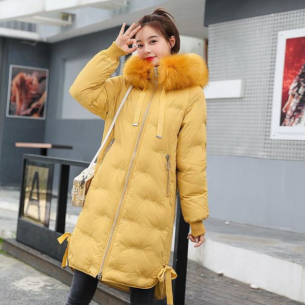 

women's autumn winter jackets cotton clothing female 2019 outwear casual large fur collar long fashion coat women parkas fashion, Black