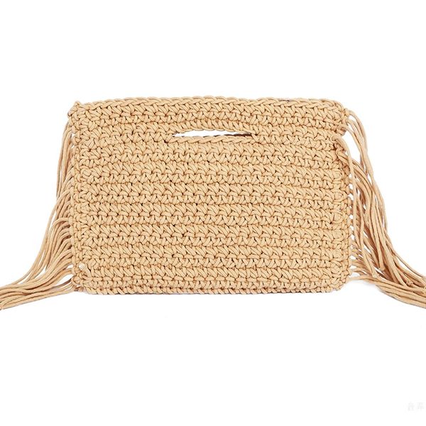 

tassels hand held handmade cotton rope hollow out woven fringe bag trend women's woven handbag straw bag for ladies