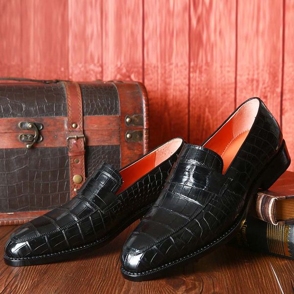 

ourui new arrival true crocodile leather male business dress shoes loafers male men shoes, Black