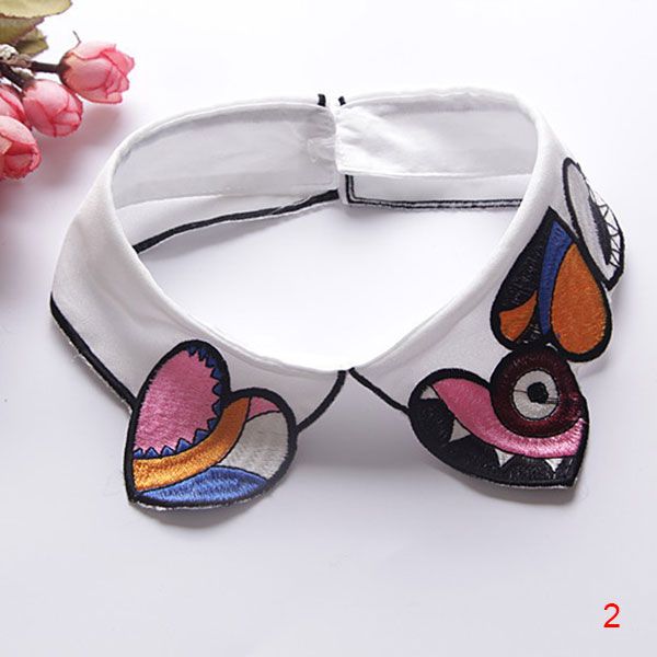 

новая рубашка поддельные воротник съемный мультфильм вышивка отворотом блуза tops костюм decor ложных ошейники женщины одежда аксессуары wsh, Black;blue